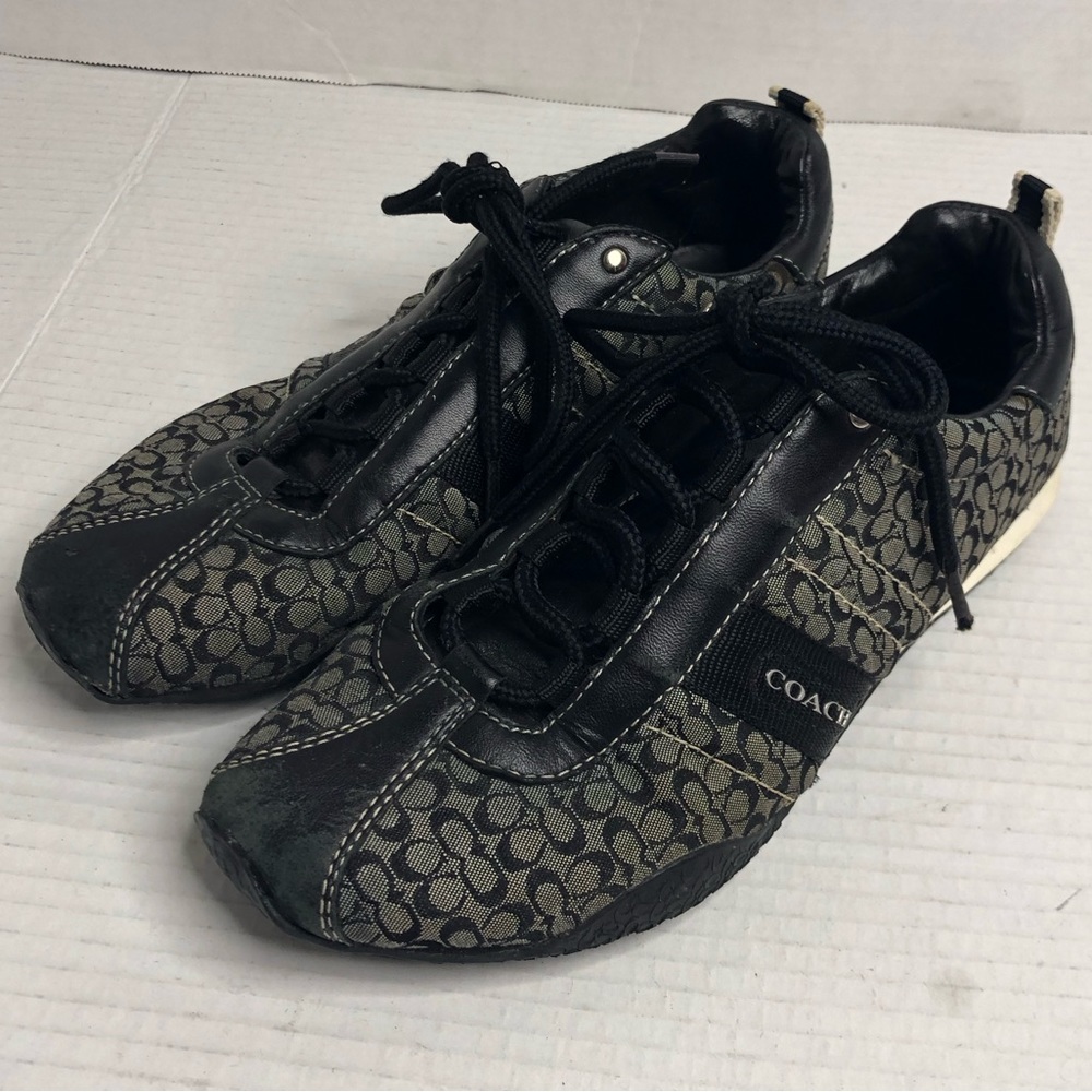 Coach Sneakers Womens Sz 7.5 A1187 Kelsie Gray Black Monogram Leather
